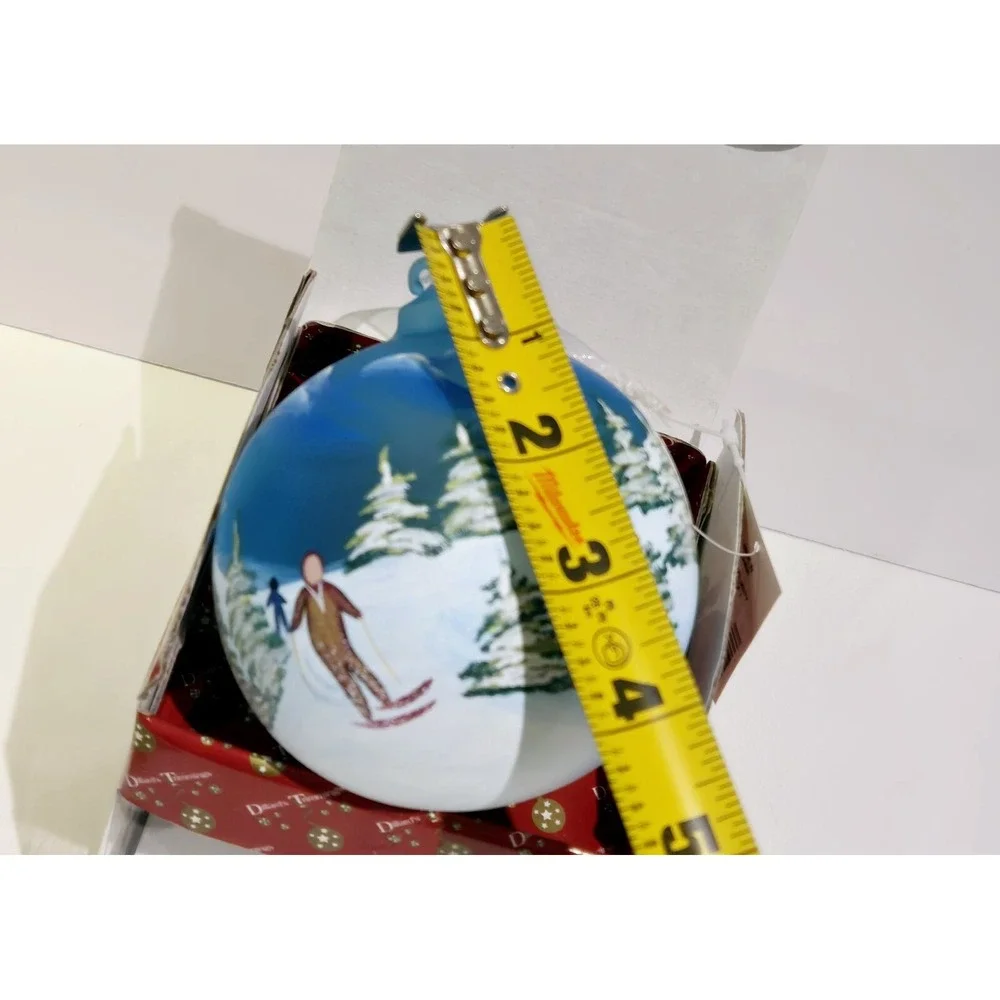 Vintage Dillard's Trimmings Ski Skiing Glass Ball Ornament Blue 4
